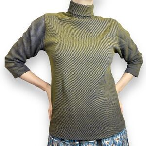 Vintage 60s Turtleneck Top 3/4 Length‎ Sleeves Retro Blue Green Goblincore Shirt